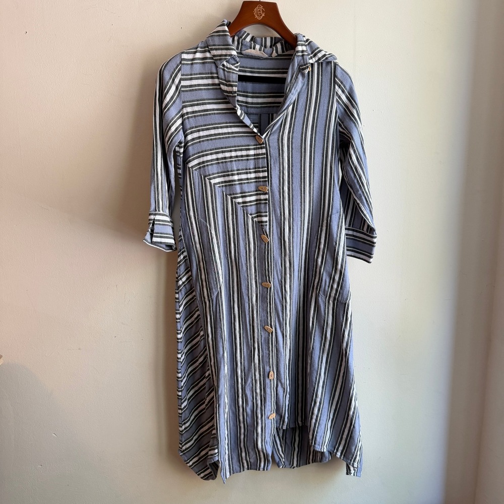 Soft Surroundings Stripe Button Front Midi Dress Blue XS Excellent